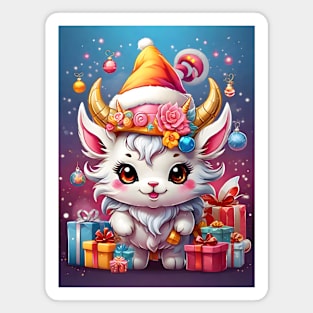 Whimsical Christmas Cat with Gifts and Ornaments Magnet